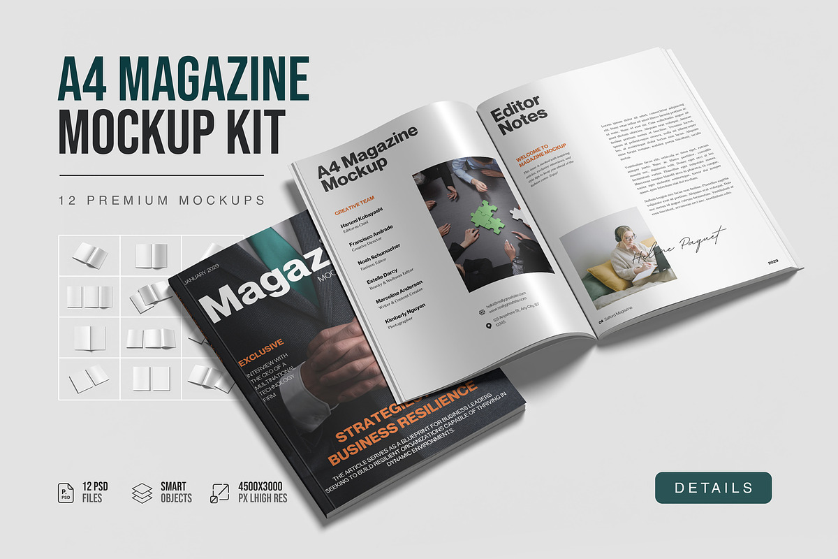 A4 Magazine Mockup Kit, a Books & Magazine Mockup by graphiccrew (Photo 1 of 16)