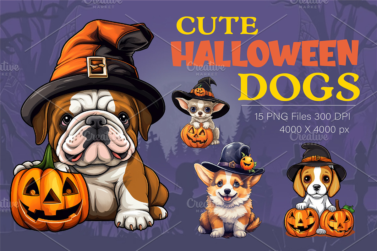 Cute Halloween dogs. TShirt Sticker., an Animal Illustration by KENO Mascots (Photo 1 of 8)