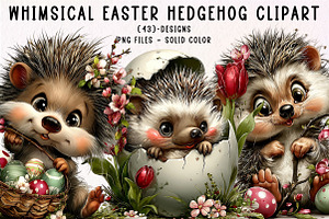 Whimsical Easter Hedgehog Clipart, an Illustration by CreationArt
