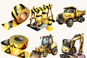 Watercolor Construction Vehicles, a Transportation Illustration by BusyDaydesign (Thumbnail 4 of 10)