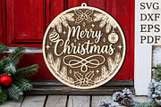 Merry Christmas Round Sign SVG, a Seasonal Illustration by Black Bird Studio (Thumbnail 2 of 3)