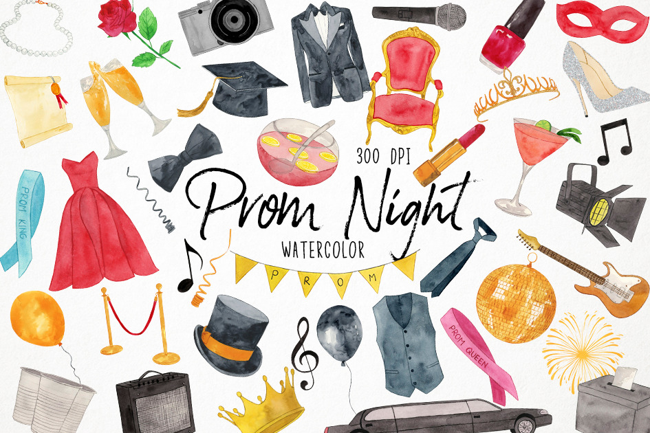 Watercolor Prom Night Clipart, an Education Illustration by Paulaparaula