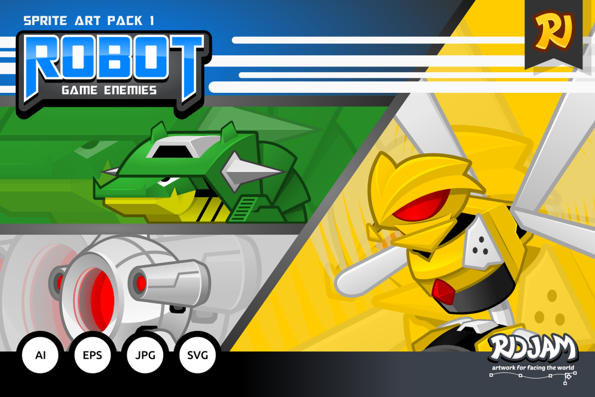 Robot Game Enemies Sprite Art Pack 1, a Graphic by ridjam (Photo 1 of 4)