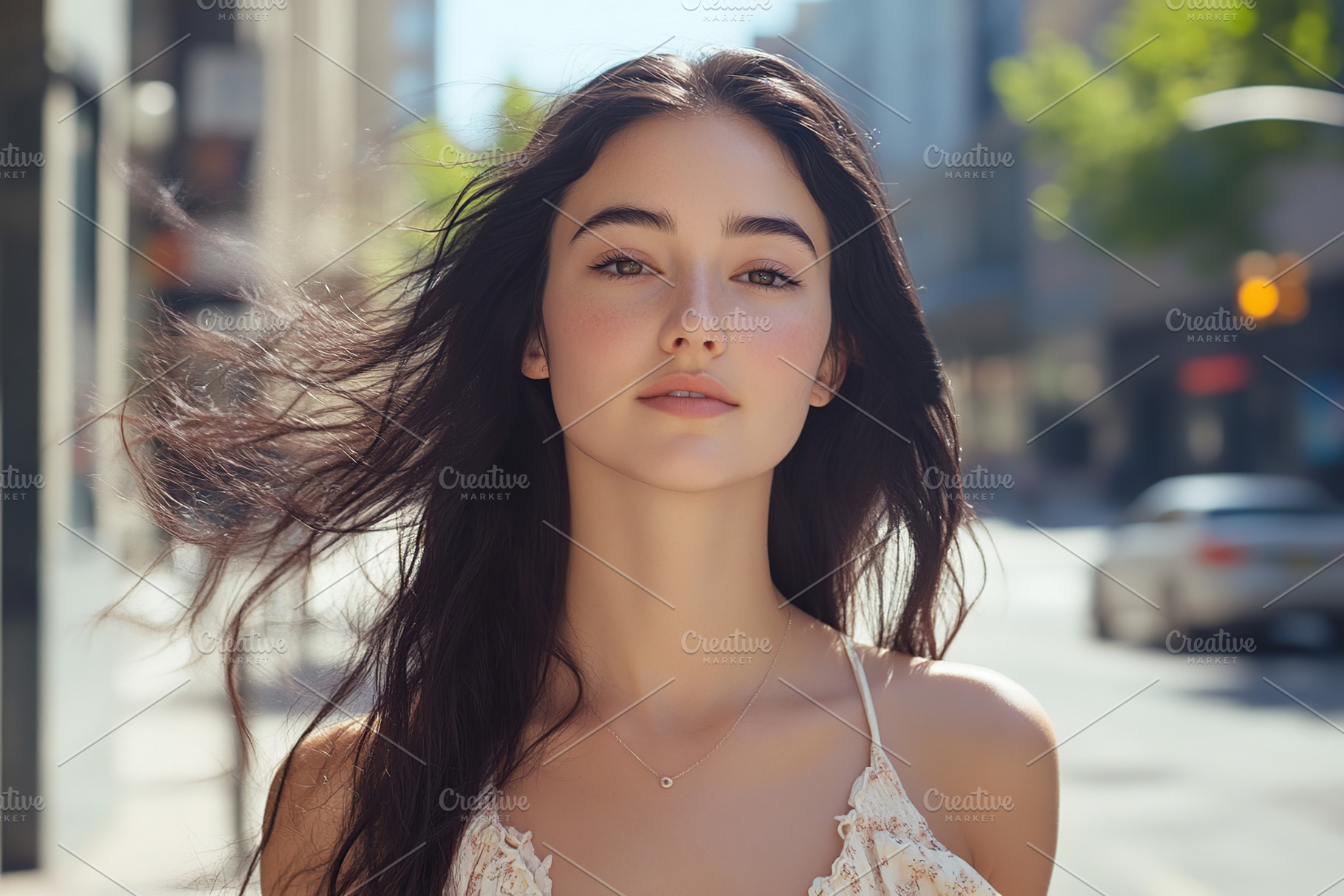 Woman in light summer outfit stands confidently on a city street during daytime, a Person Photo by AlyaAnd