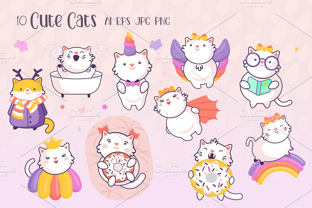 Cute Cats. Vecor Clipart, an Animal Illustration by YuNa (Photo 2 of 8)