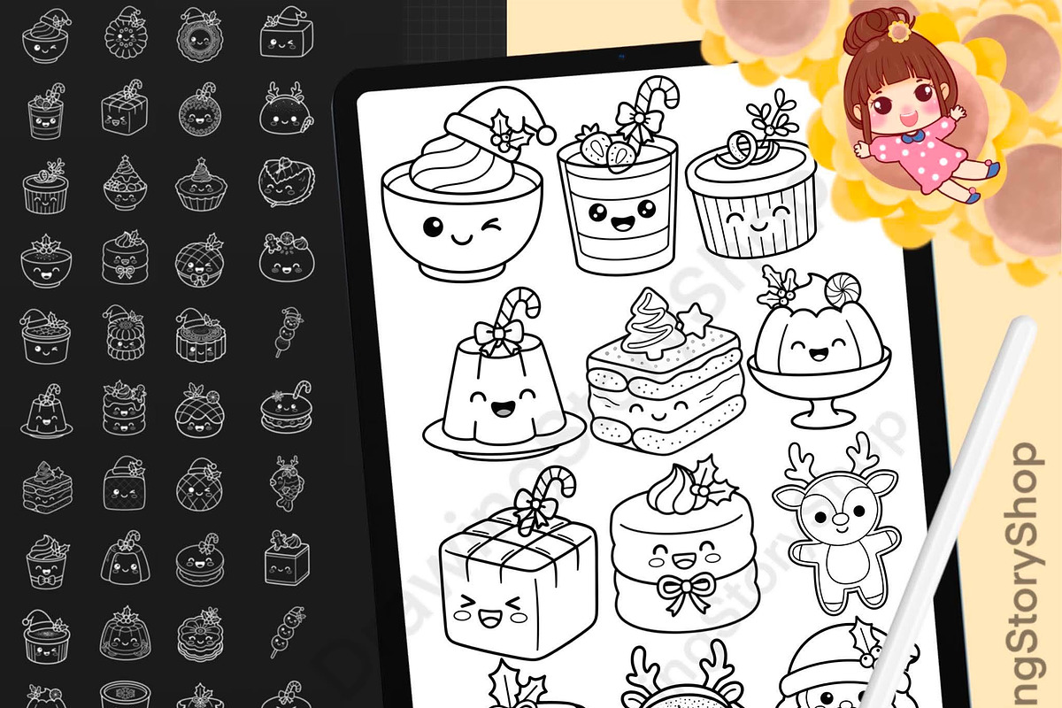 Christmas Kawaii Dessert Procreate, a Brush Add-On by DrawingStoryShop (Photo 1 of 6)