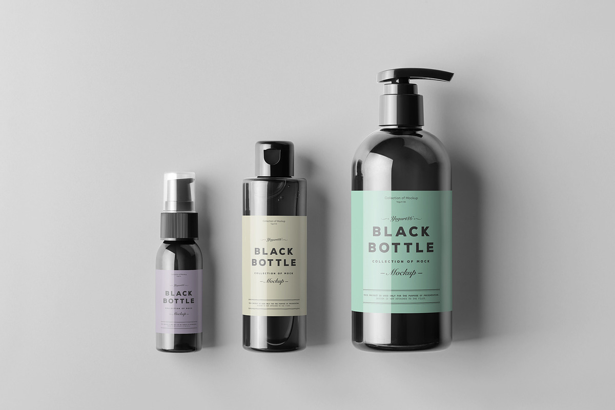 Black Bottles Cosmetic Mockup, a Cups & Container Mockup by Yogurt86 (Photo 6 of 10)