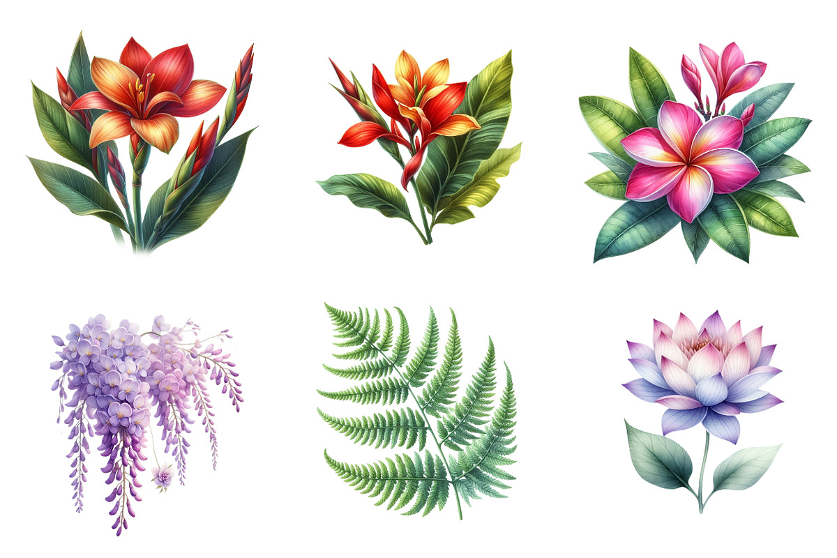 Watercolor Tropical Flowers Clipart, an Illustration by CreationArt (Photo 4 of 5)