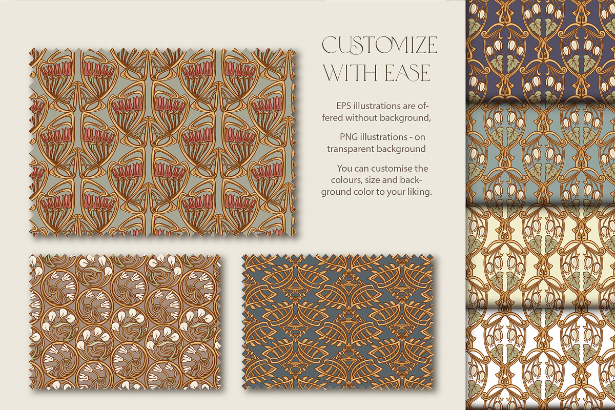 Art Nouveau Seamless Patterns Set, a Pattern Graphic by Elen-Lane (Photo 3 of 6)