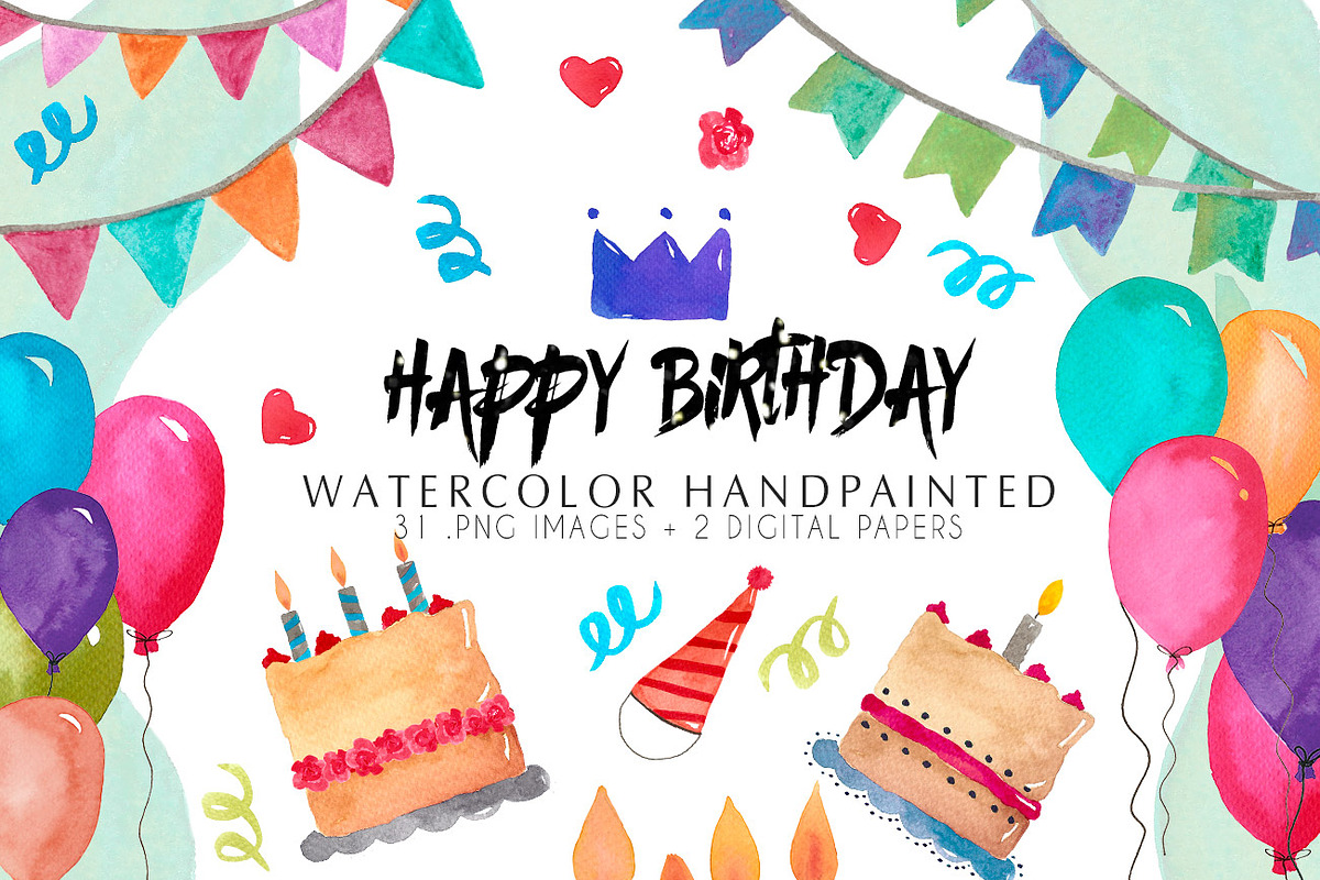 Watercolor Clip art happy birthday, a Graphic by AS Studio (Photo 1 of 3)