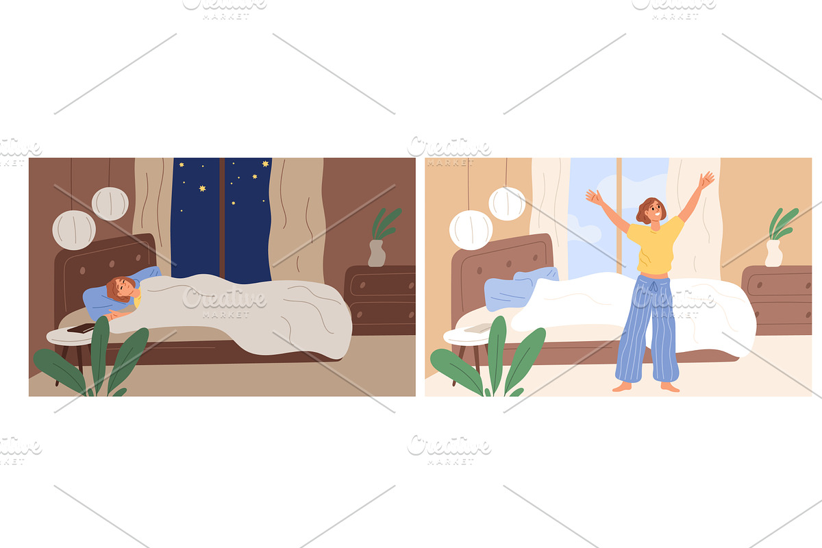 Bedroom interior with sleeping or, a Person Illustration by Vectorbuum