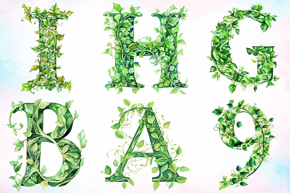 Watercolor Green Leaf Alphabet PNG, an Illustration by Canvas Craft (Photo 5 of 5)