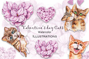Valentine's Day Watercolor Cats, an Animal Illustration by TanataDesign (Thumbnail 3 of 10)