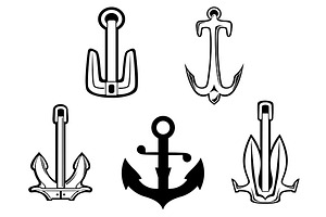 Set of anchor symbols, a Solid Icon by Vector Tradition