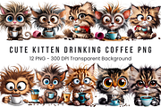 Kitten Drinking Coffee PNG Bundle, a Graphic by Clipart Bloom (Thumbnail 1 of 13)