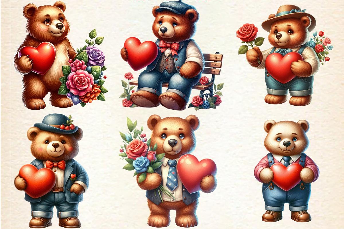 Valentines Teddy bear Clipart, an Illustration by DreamArtGraphic (Photo 2 of 6)