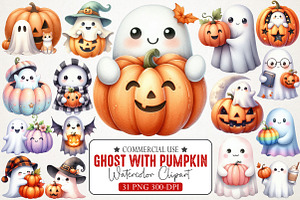 Ghost with Pumpkin Clipart, an Illustration by RobertsArt