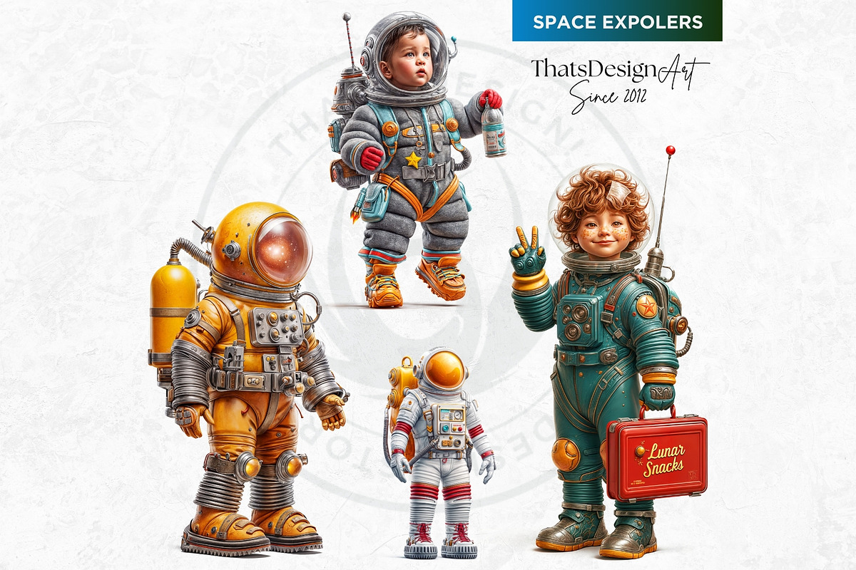 Retro Space Adventure PNG cliparts, a Decorative Illustration by ThatsDesignArt (Photo 6 of 10)
