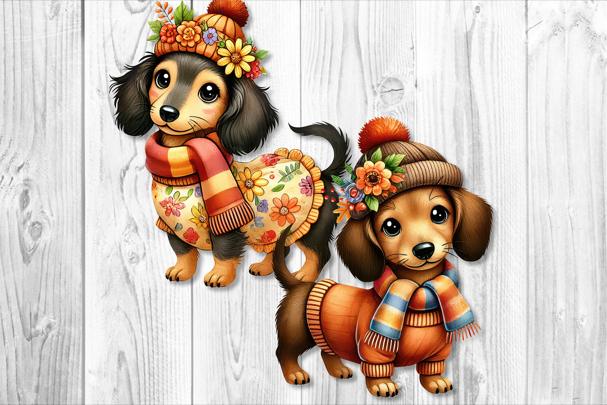 Cute Autumn Dachshund Clipart Set, a Seasonal Illustration by V Design Creator (Photo 5 of 9)