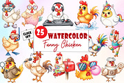 Funny Chicken Clipart Crazy Chicken, an Illustration by Watercolor design (Thumbnail 1 of 6)