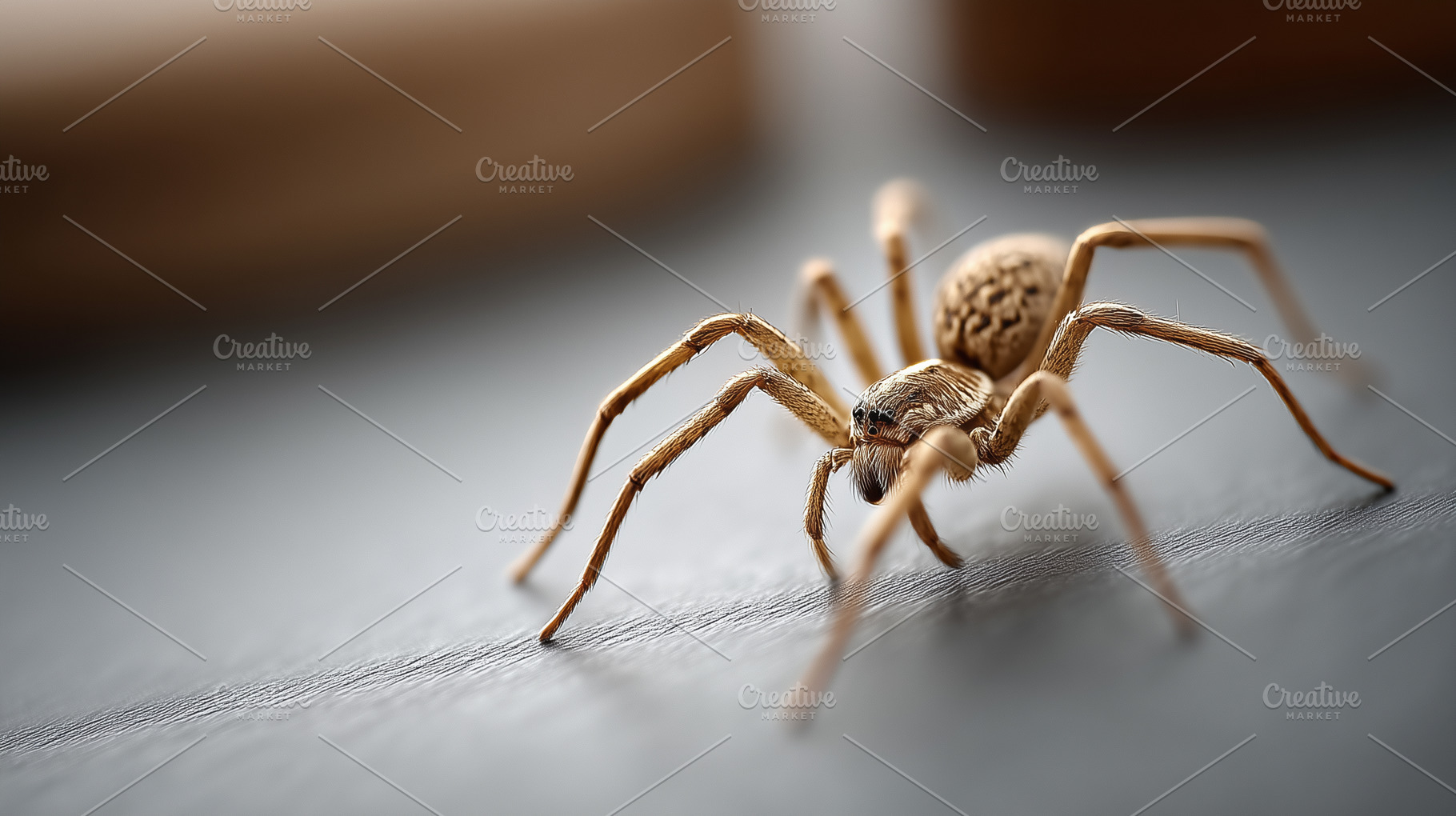 Brown spider walking on a surface, an Animal Photo by MistyDay