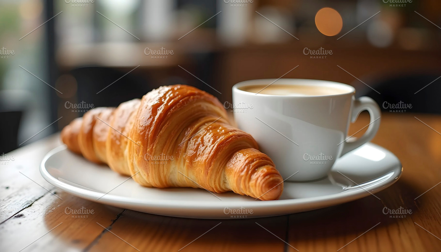 Croissant And Coffee Served On Rusti, a Photo by LOGOCREATIVE