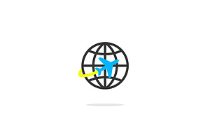Vector icon of a plane and globe