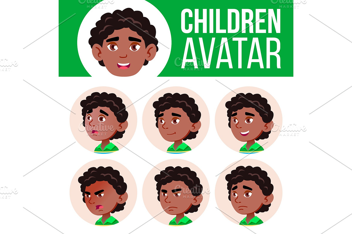 Black, Afro American Boy Avatar Set, a Person Illustration by pikepicture