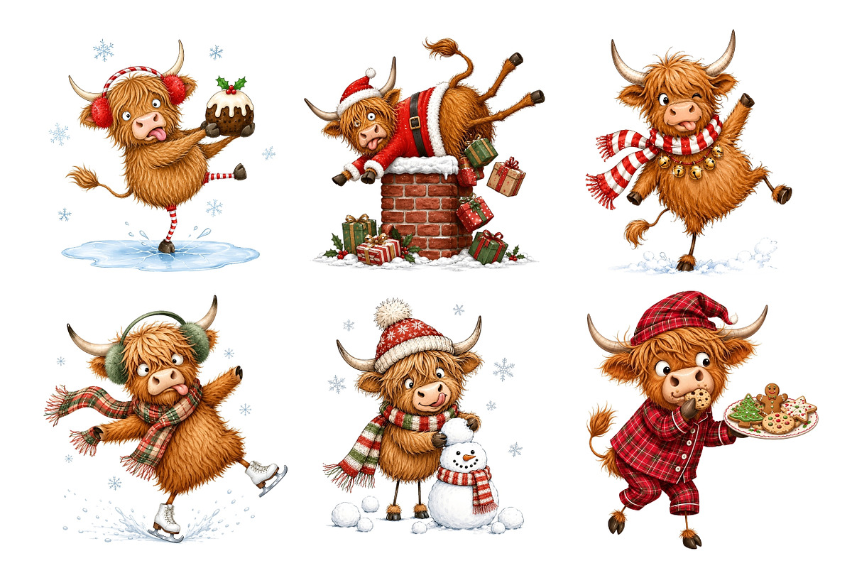 Christmas Highland Cow PNG, a Seasonal Illustration by Nicolle's Colorful Art (Photo 2 of 6)