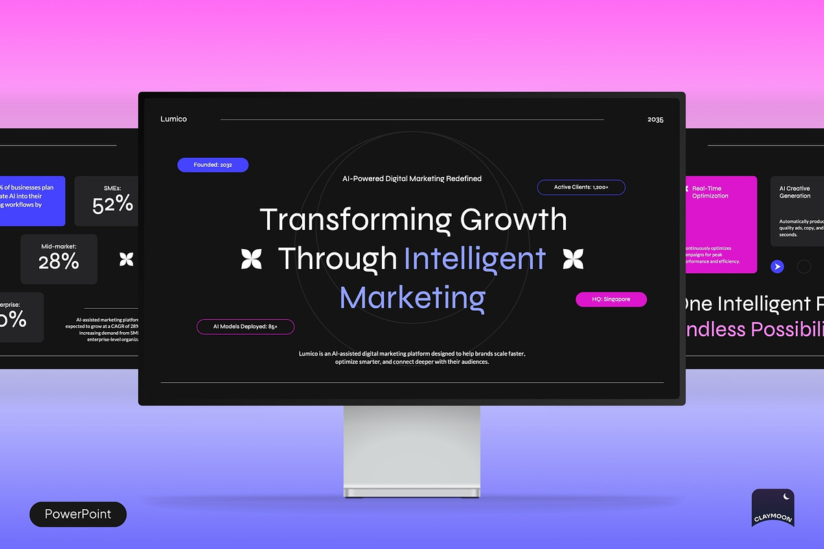 AI Digital Marketing Pitch Deck, a Presentation Template by Claymoon Lab (Photo 1 of 7)
