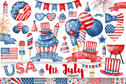 4th of July watercolor clipart, a Decorative Illustration by Natalya_Mona_Art (Thumbnail 1 of 9)
