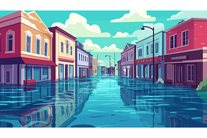 Flood town. Cartoon landscape, an Object Illustration by Stock-Smart-Start