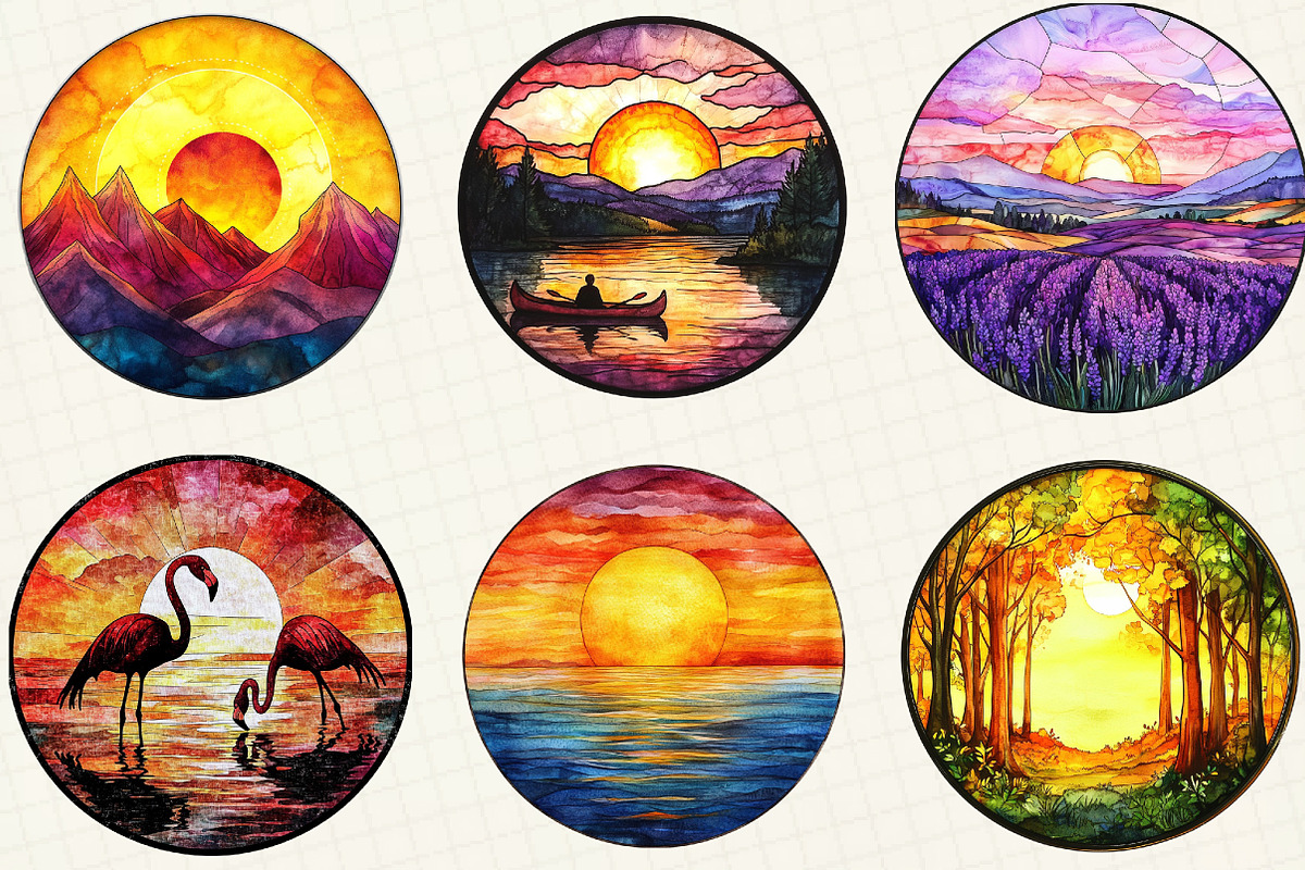 Stained Glass Summer Sunset Clipart, an Illustration by OK Design (Photo 3 of 5)