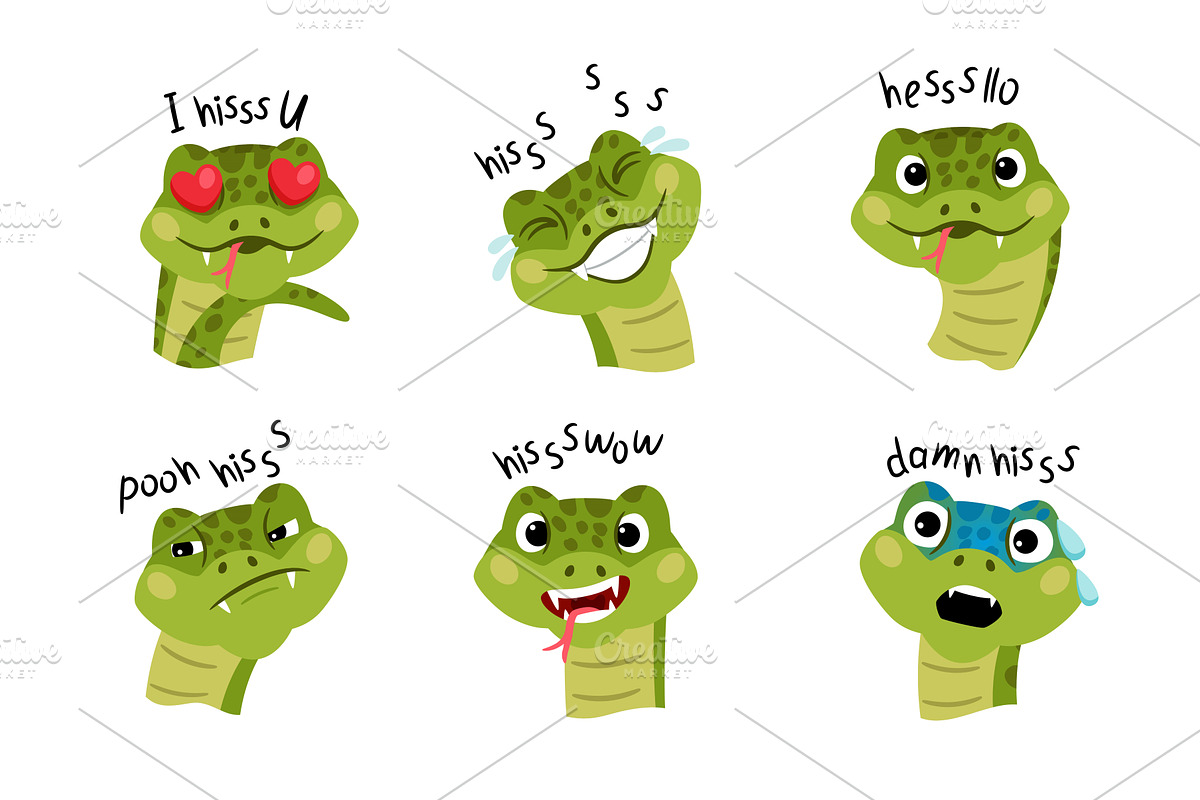 Set of cool snakes with sings, an Animal Illustration by Stock-Smart-Start
