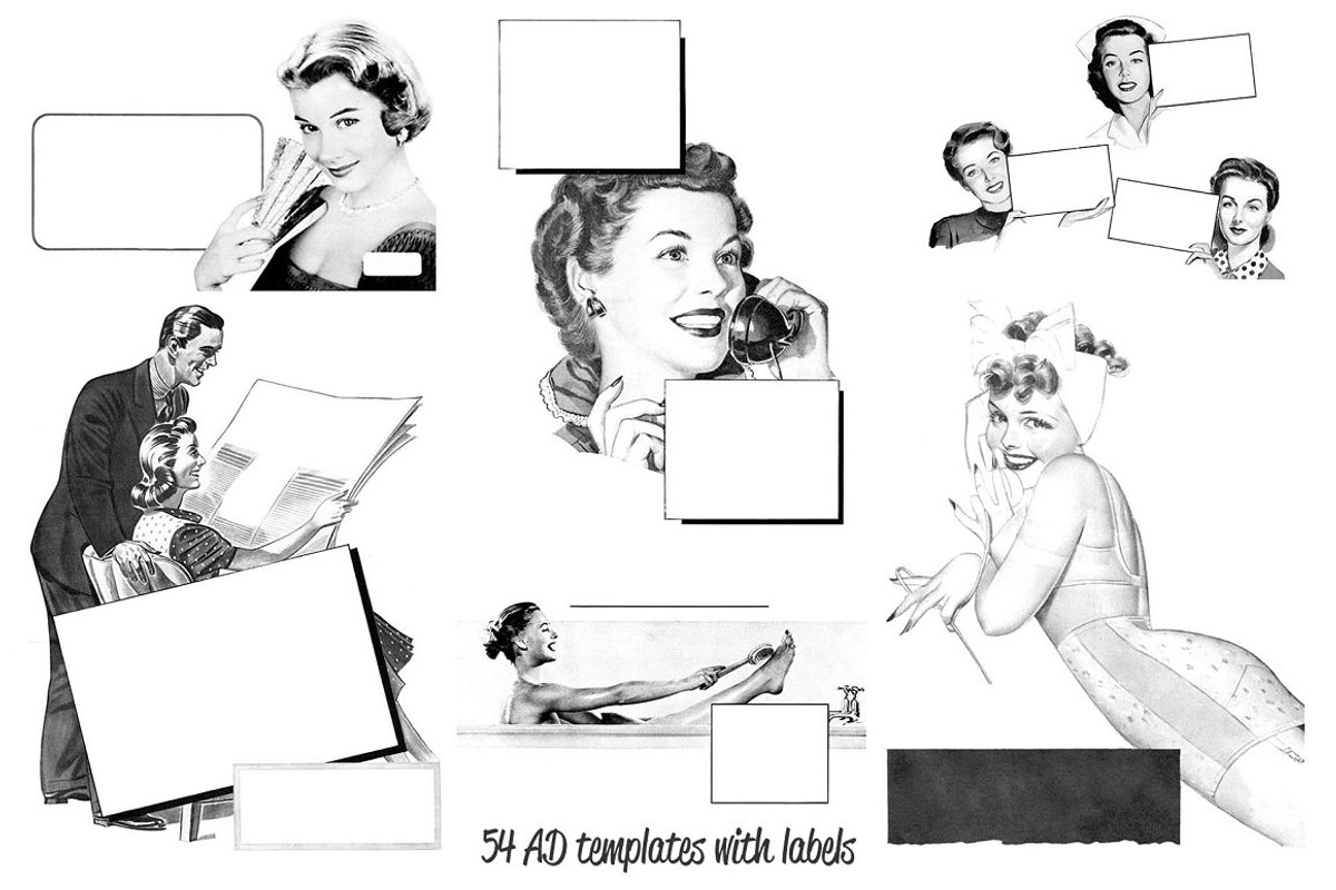50s ADS Templates + Collage Cutouts, a Background Graphic by Pulpixel Design (Photo 2 of 15)