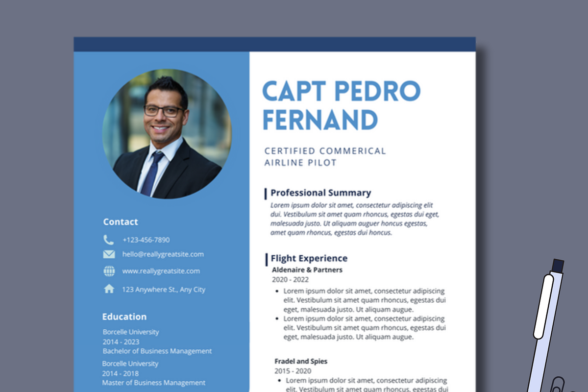 Airline Pilot Resume Template canva, a Resume Template by Climbwithelevator (Photo 1 of 7)
