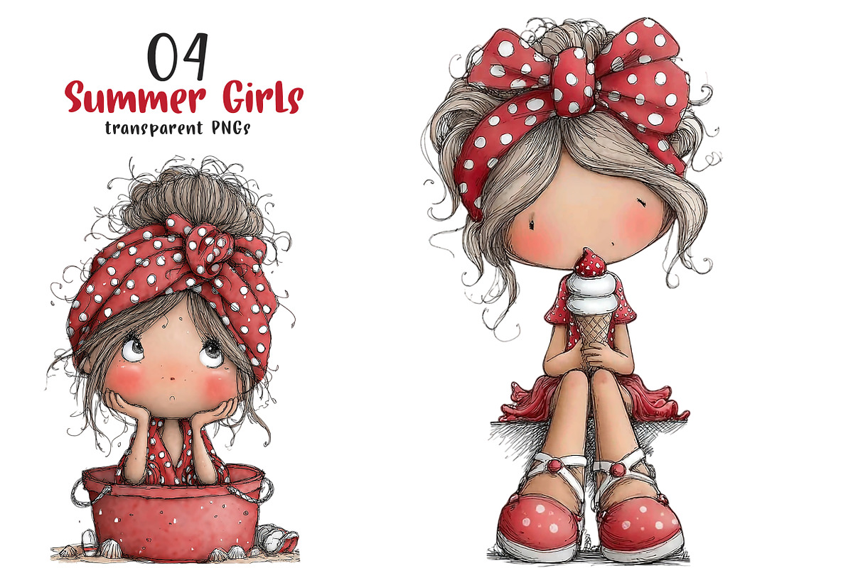Whimsical Summer Girls Clipart, a Transportation Illustration by SinaCreation (Photo 1 of 3)