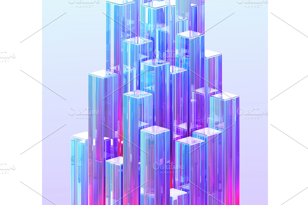 Neon glass pillars 3d background, a Textures & Material 3D Model by Marozhkastudio