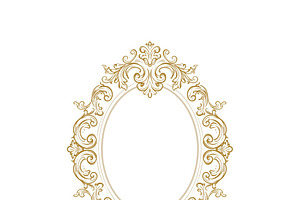 Oval golden baroque frame with decorative rococo scrollwork border for luxury d, an Illustration by Studio ANNA