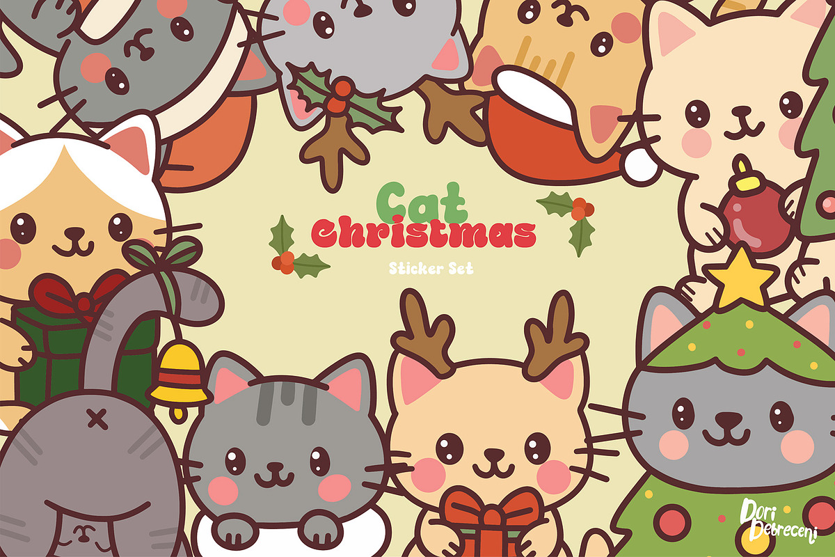 Cute Cat Christmas Sticker Set, a Graphic by Dori Debreceni draws (Photo 1 of 4)