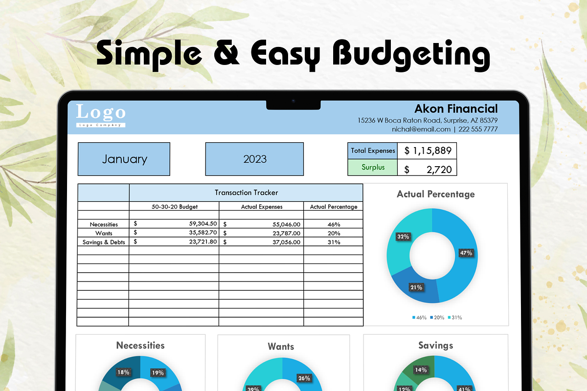 50/30/20 Monthly Budget Spreadsheet, a Templates & Theme by Designbudy (Photo 5 of 9)