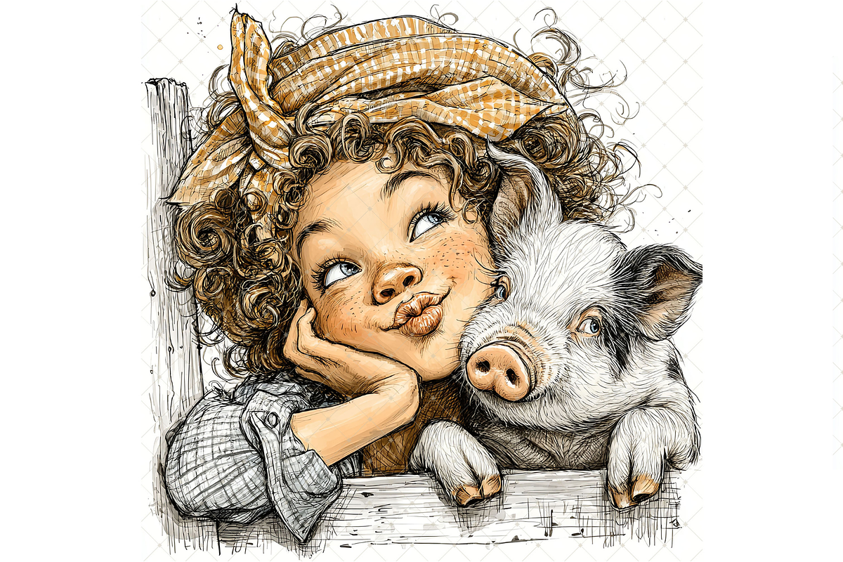 Girl And Piglet Clipart JPG, a Person Illustration by Memories By Lea (Photo 17 of 19)
