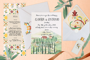 Italy Tiles Wedding Watercolor Siena