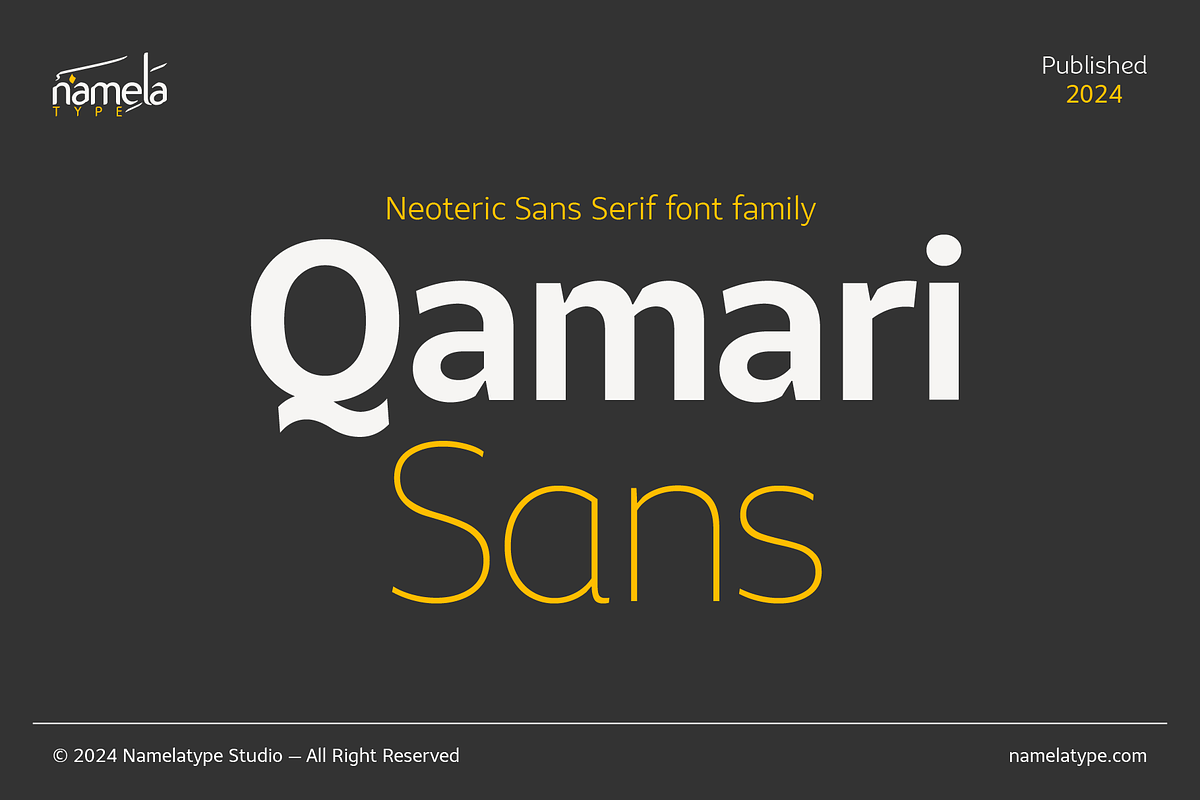 Qamari - Sans Serif Font Family, a Sans Serif Font by Namela Studio (Photo 1 of 8)