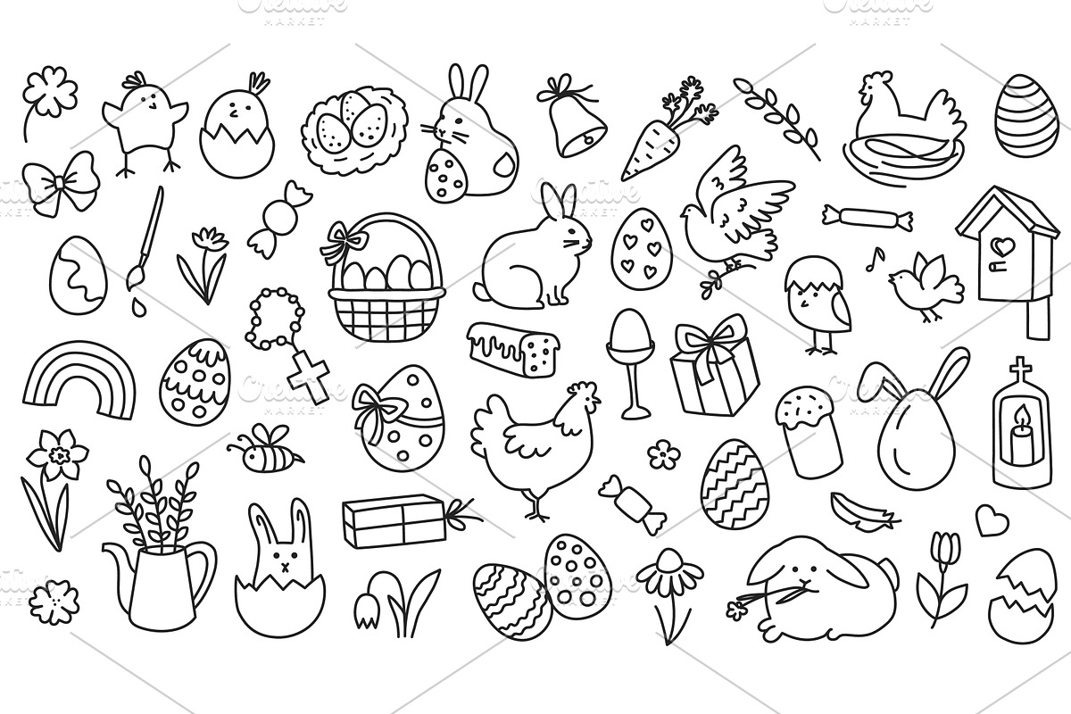 Easter doodle with line art spring, an Object Illustration by winwin.art