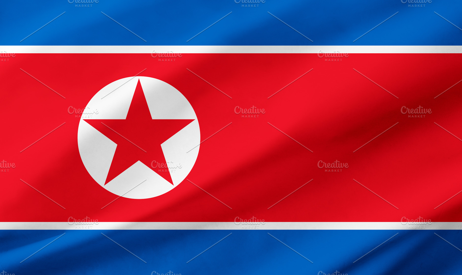 North Korea flag background with waving fabric texture, a Holiday Photo by Davizro's Market