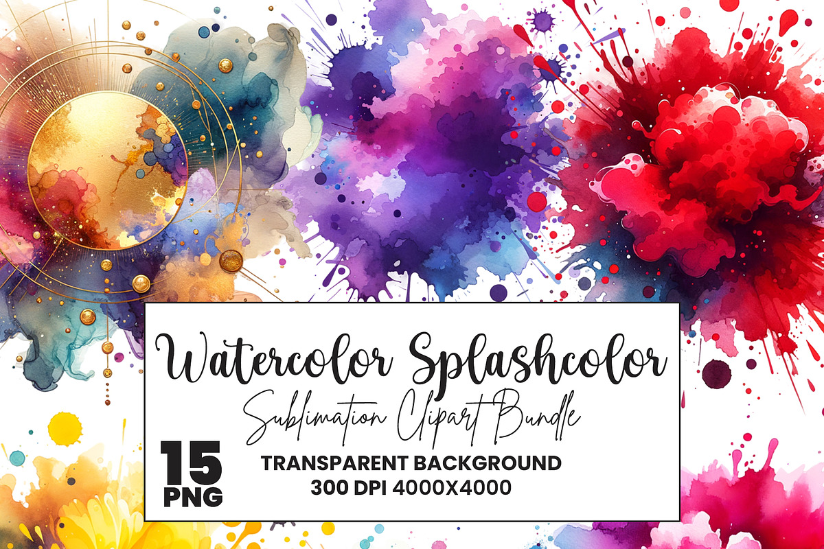 Watercolor Paint Splashes Clipart, a Decorative Illustration by Digi_Design_World (Photo 1 of 4)