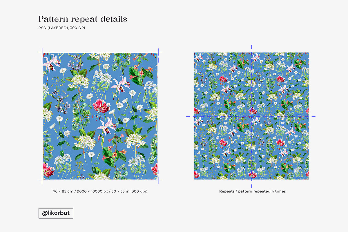 Blue Vintage Botanical Pattern, a Pattern Graphic by likorbut (Photo 10 of 14)