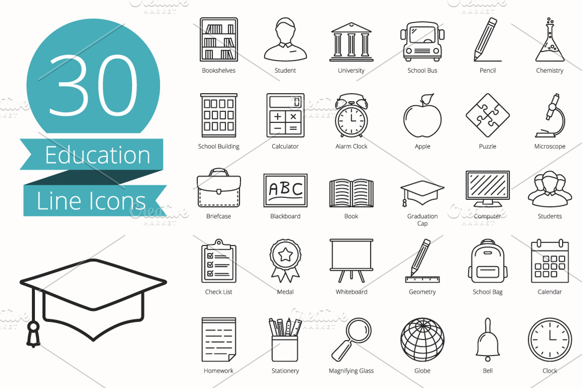 30 Education Line Icons, a Graphic by PixMarket