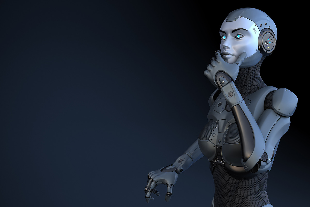 Cyborg stands in a pensive pose, an Education Illustration by iLexx (Photo 2 of 4)